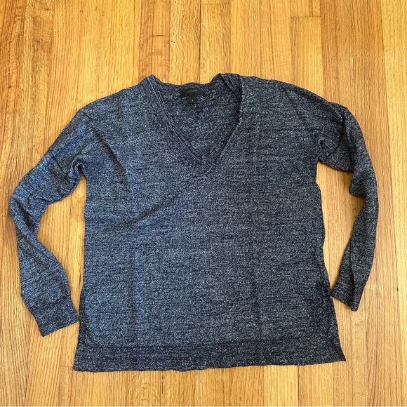 J Crew Sweater Womens S Blue Long Sleeve VNeck Merino Wool Linen Lightweight (O - Picture 2 of 11